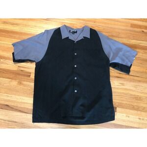 High Roller Button-Up Shirt Mens XL Black Silk Collared Regular Fit Short Sleeve